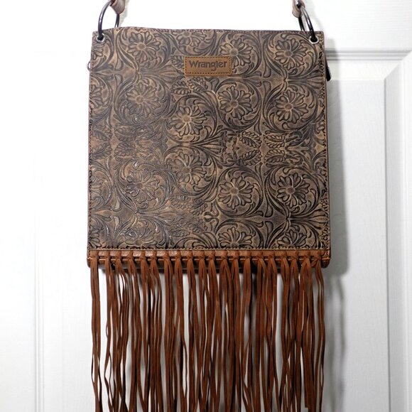 Wrangler Floral Embossed Fringe Hobo/Crossbody Purse - Picture 8 of 8